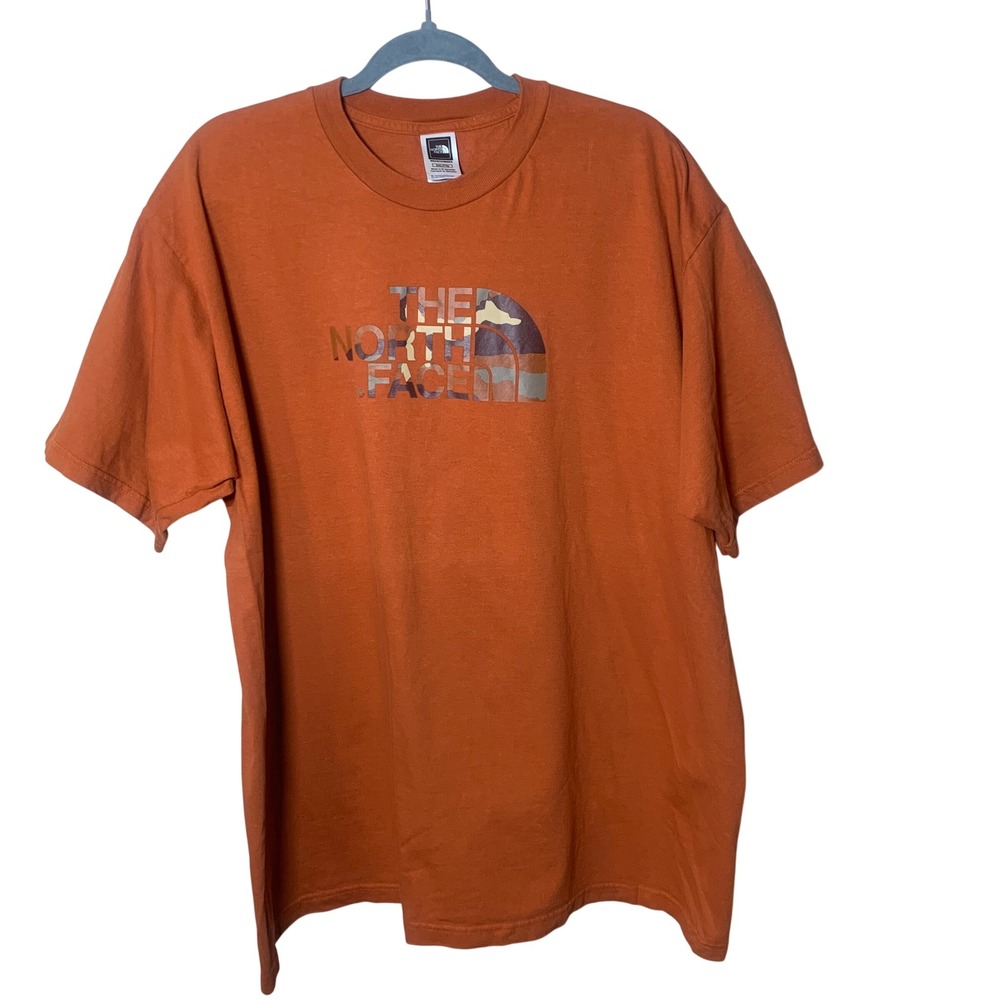 The North Face Graphic T-Shirt Mens XXL Burnt Orange Camo Logo Tee Gorpcore